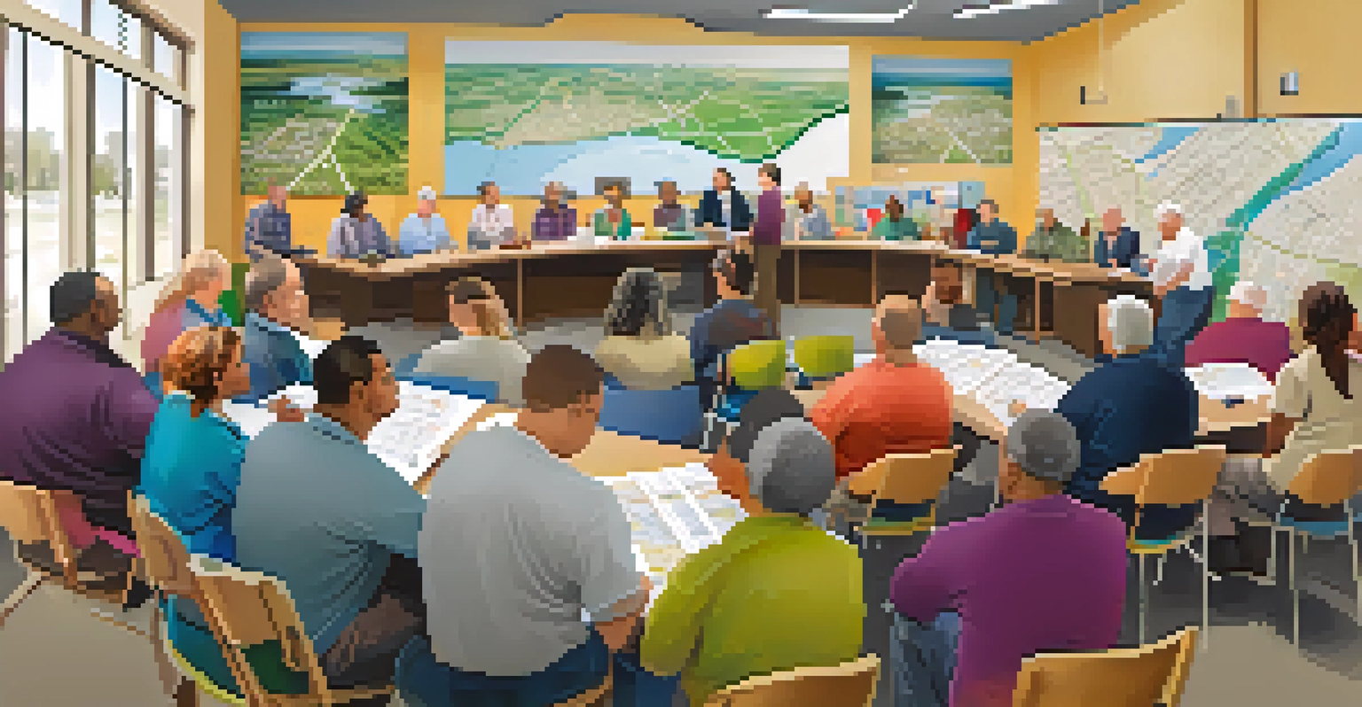 Community meeting in a town hall in Illinois where residents discuss road planning and provide input.