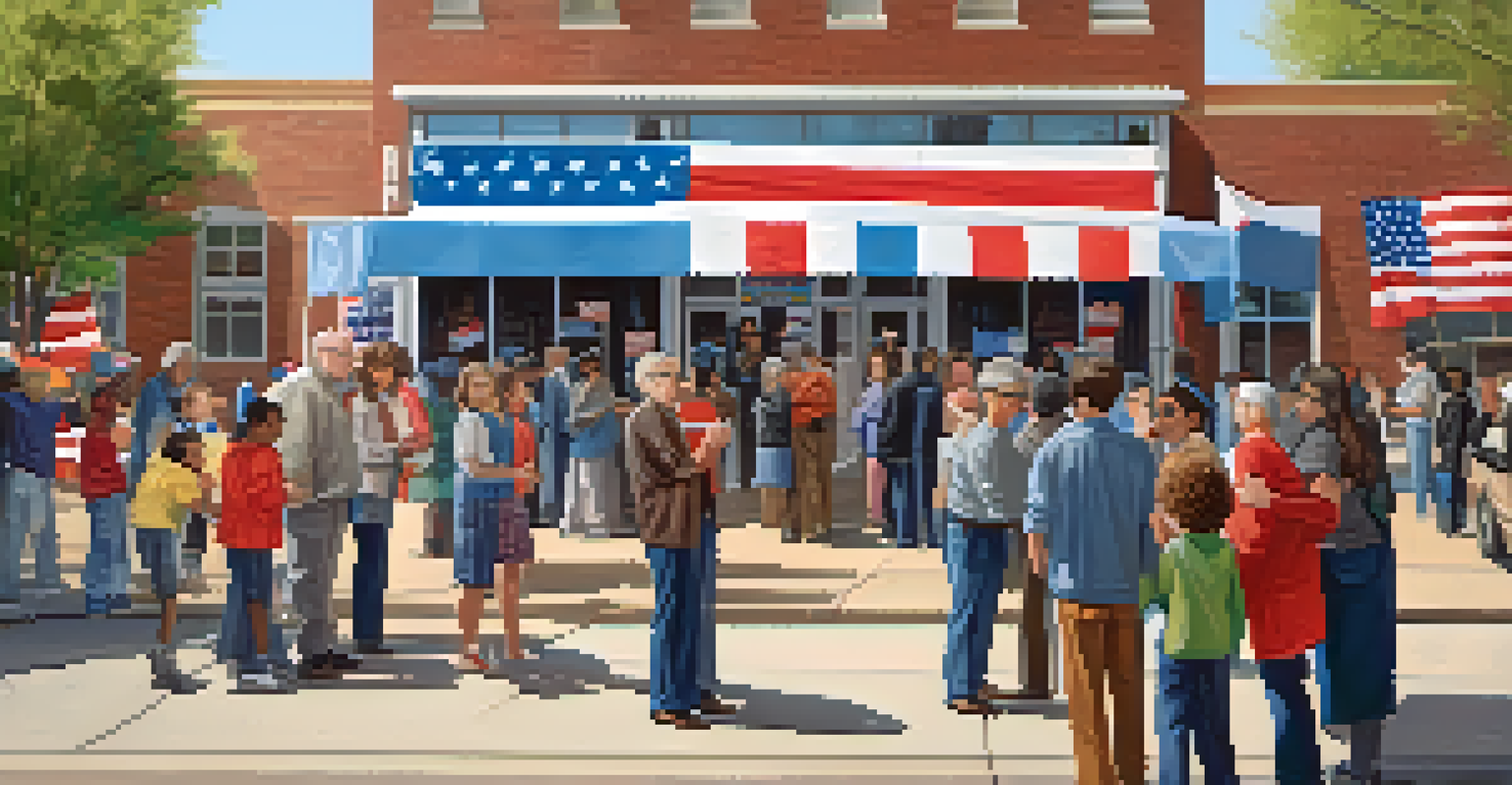 Voters at an Illinois polling station on election day, surrounded by campaign signs and volunteers.