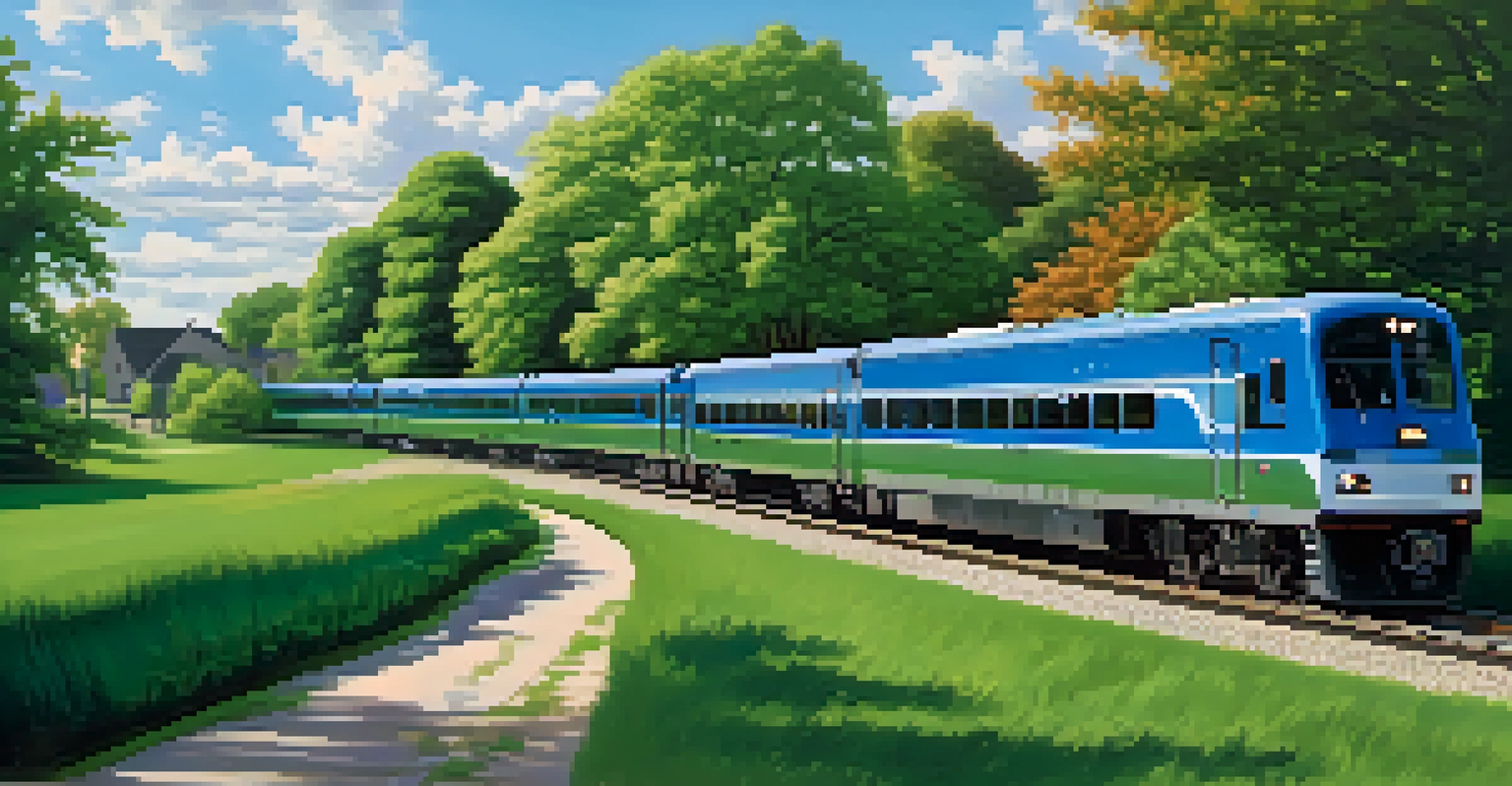 A Metra train traveling through scenic green suburbs in Illinois.