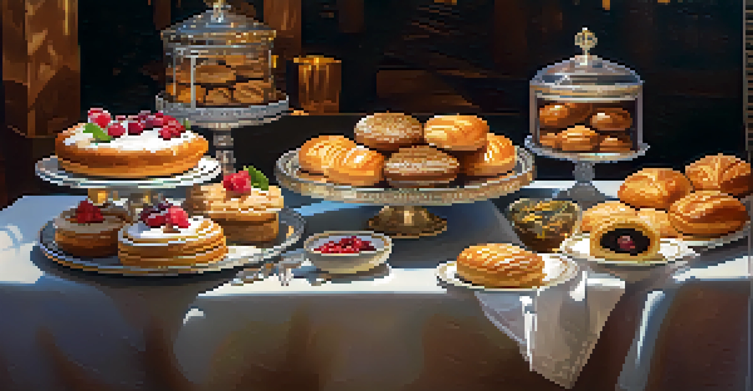 An elegant table display of diverse desserts from various cultures at a food festival, showcasing gelato, paczki, and baklava.
