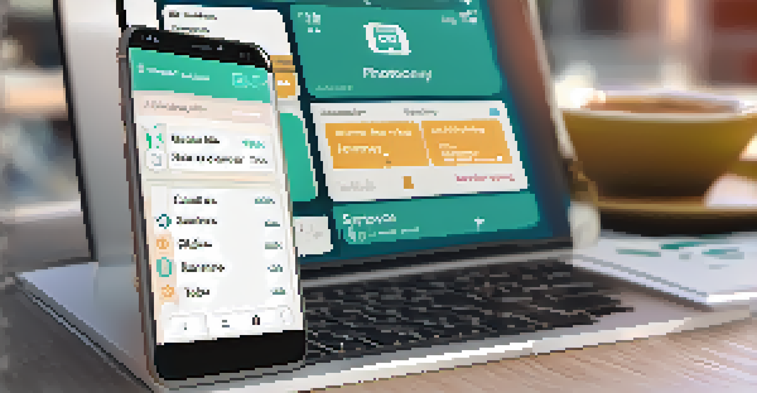 A smartphone displaying a gig economy app with various gig options, set in a comfortable workspace with a laptop and coffee cup.