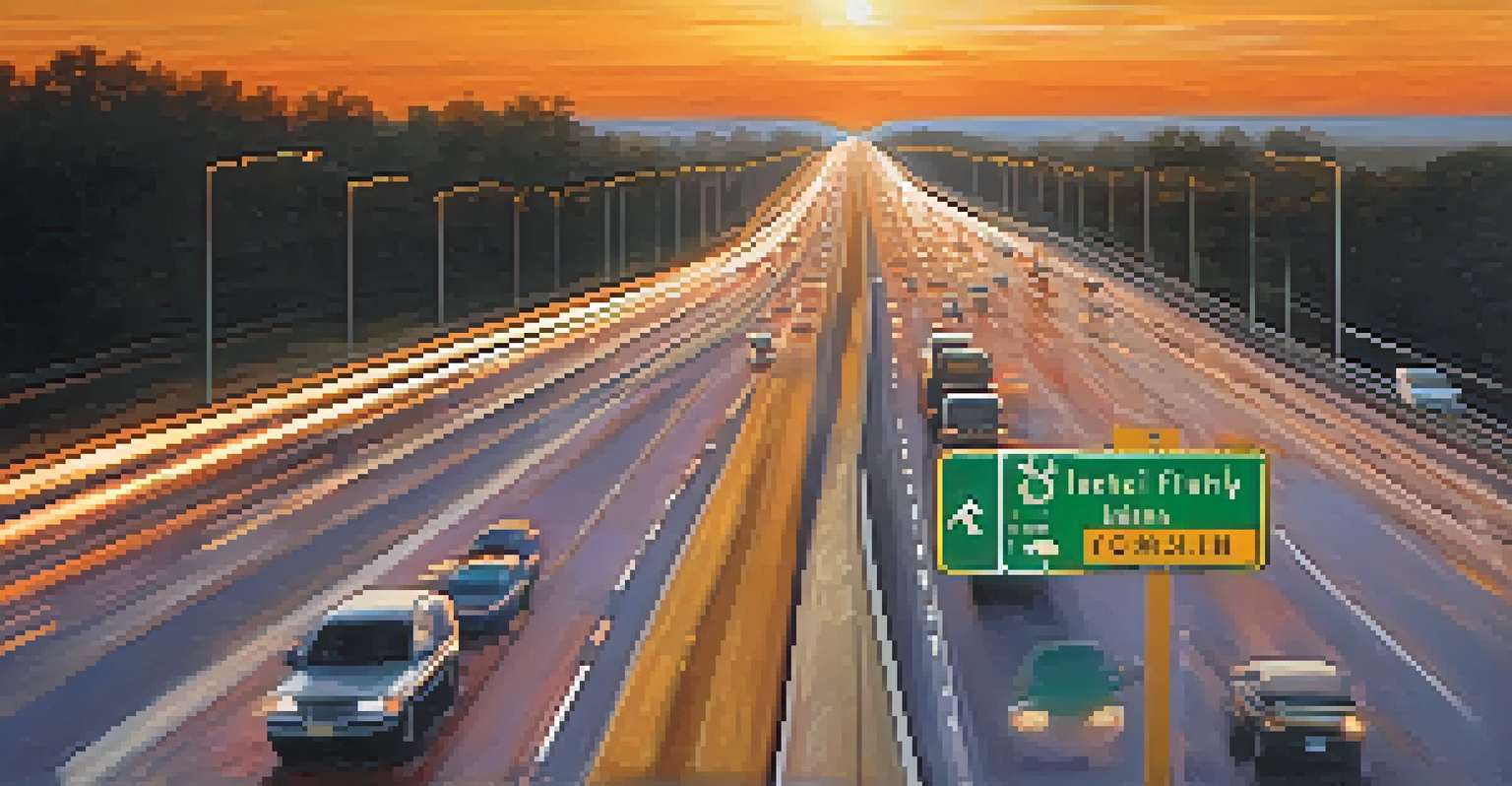 A close-up of an illuminated highway sign in Illinois directing to major cities.