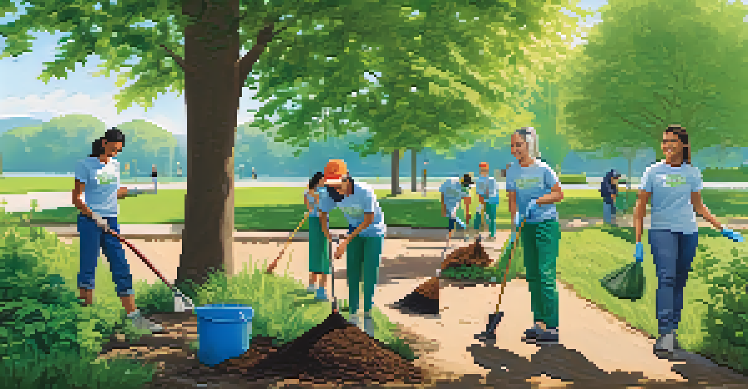 Volunteers cleaning and planting in a park, demonstrating community service and environmental care.