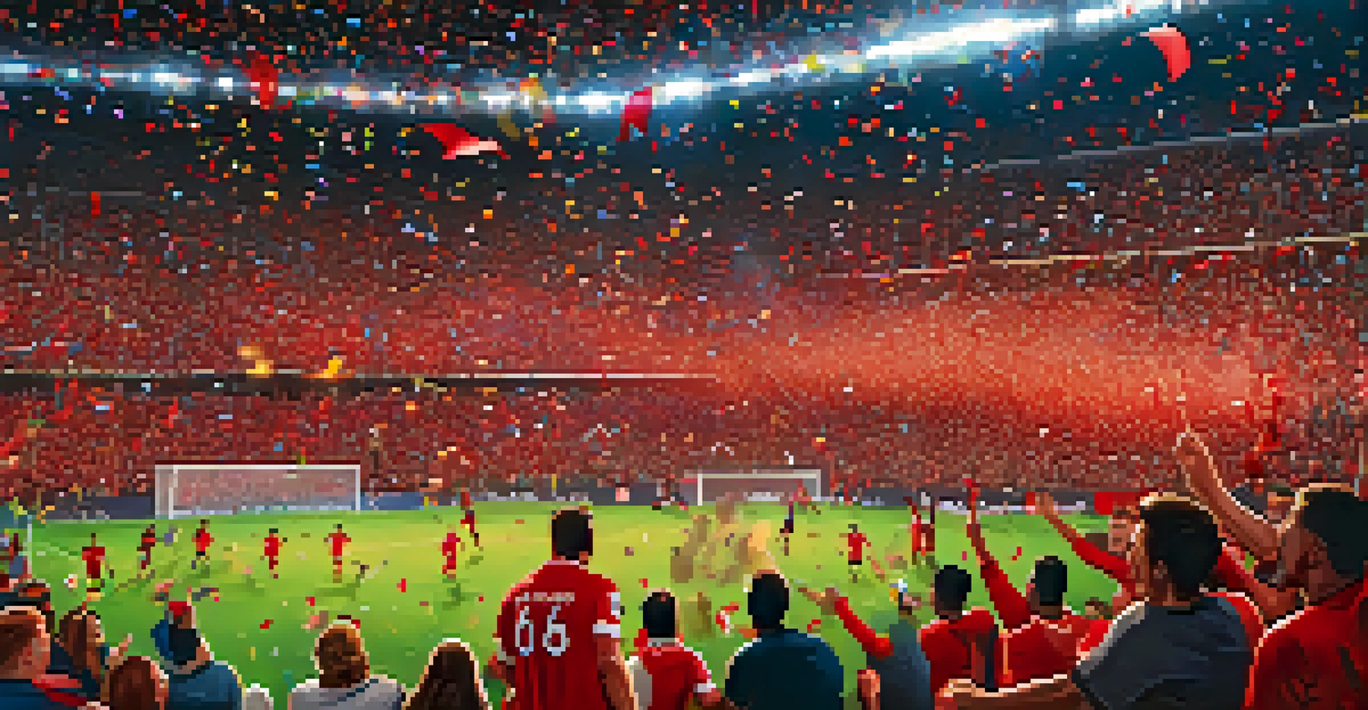 Chicago Fire Soccer Club players celebrating a goal in a vibrant stadium filled with enthusiastic fans and confetti.