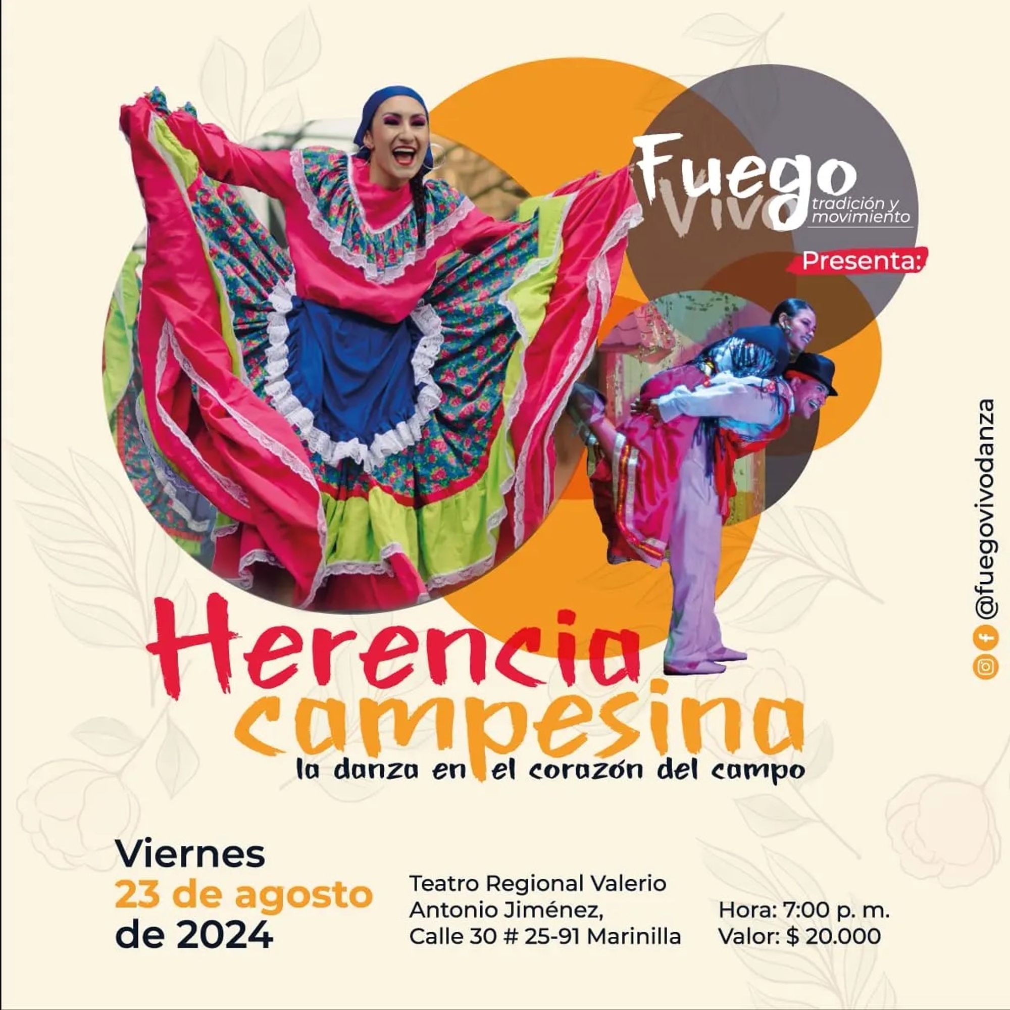 Afiche de Herencia Campesina con una bailarina de pollera roja
