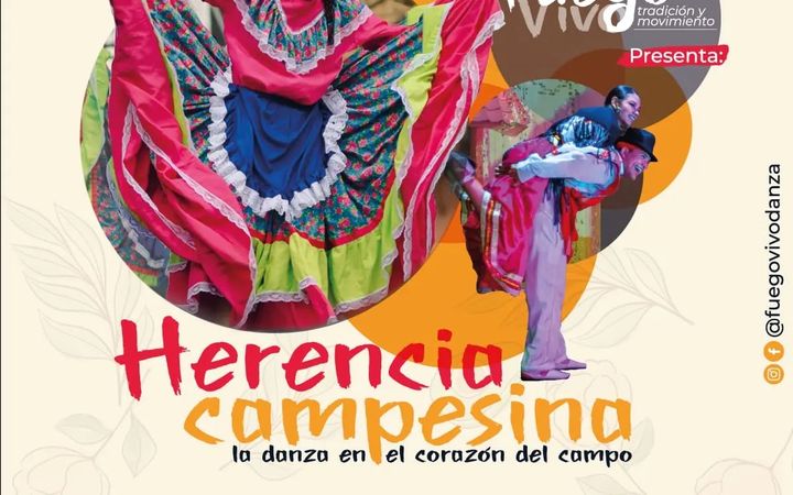 Afiche de Herencia Campesina con una bailarina de pollera roja