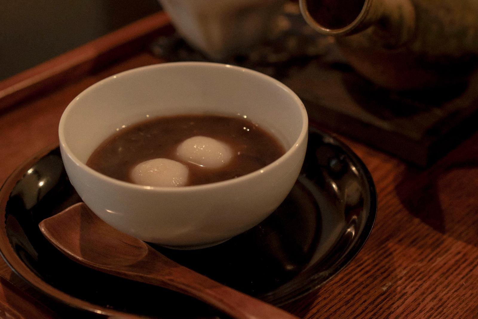 Mochi and red beans dessert at Japanese tea cafe