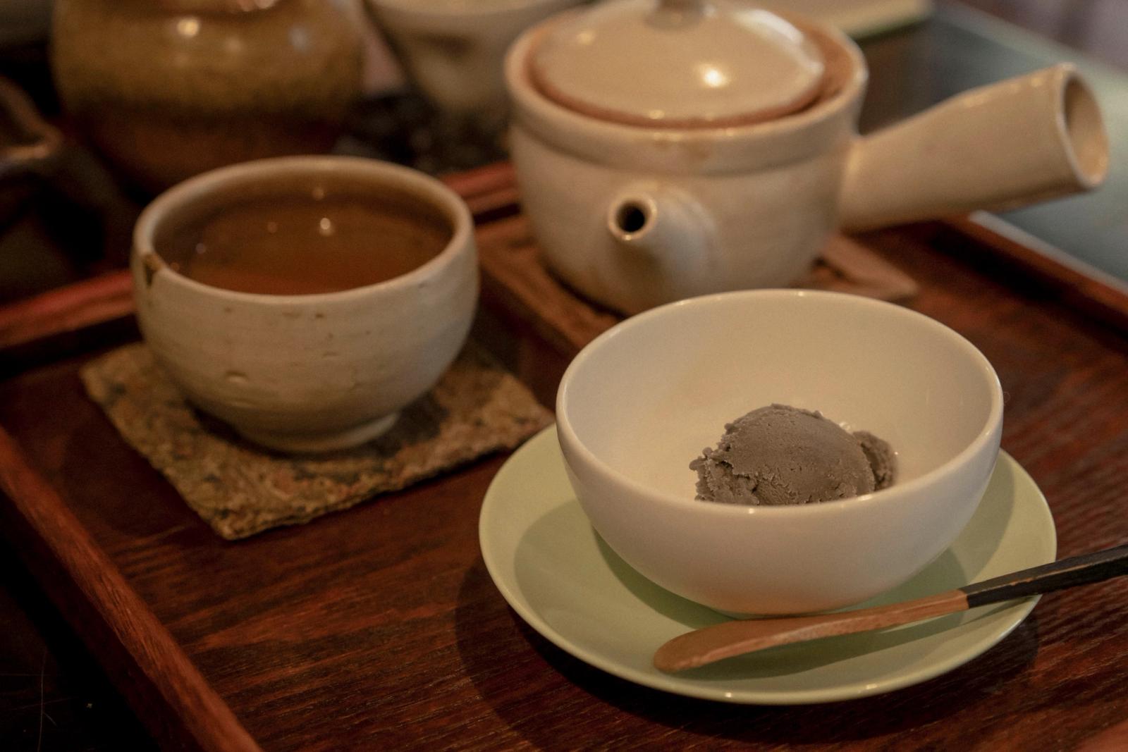 Black sesame ice cream at Japanese tea cafe