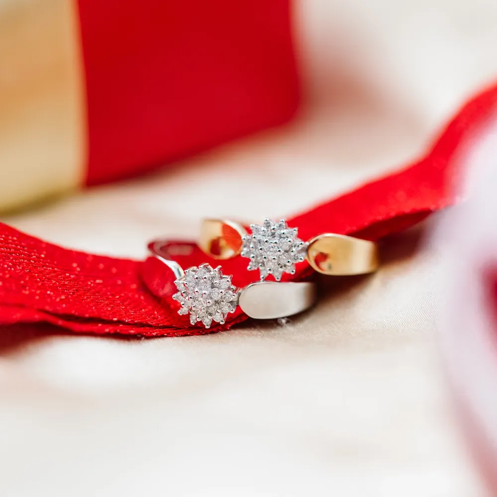 Rose diamantring i hvitt og gult gull