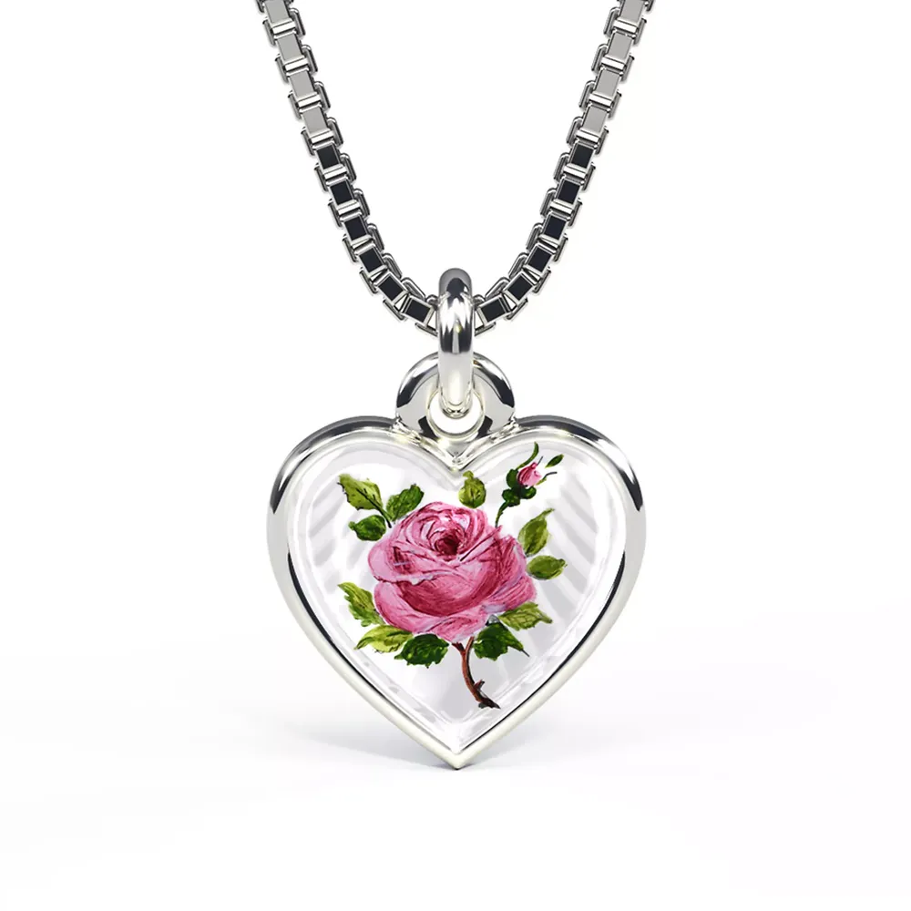 emaljesmykke med håndmalte roser