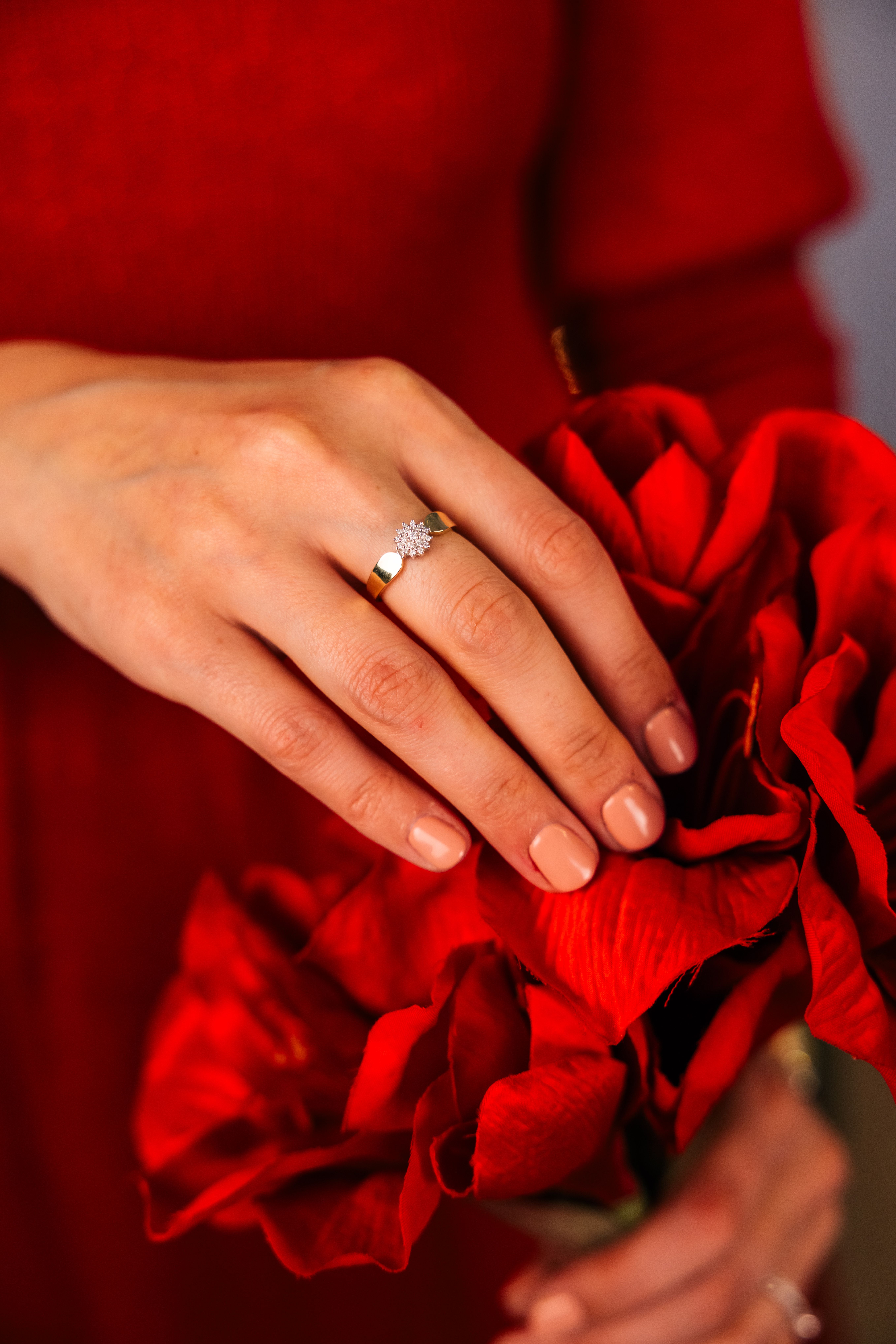 Rose diamantring i gult gull 