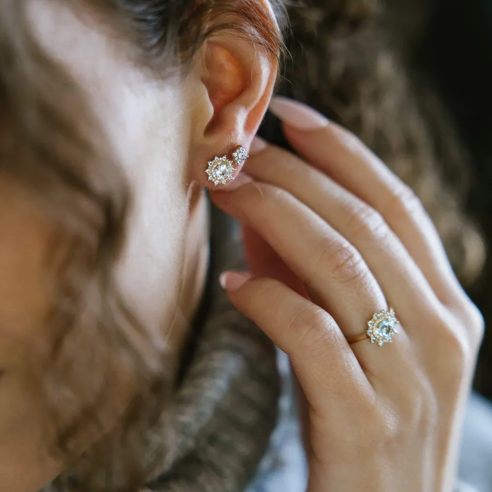 Ring og øredobb med akvamarin