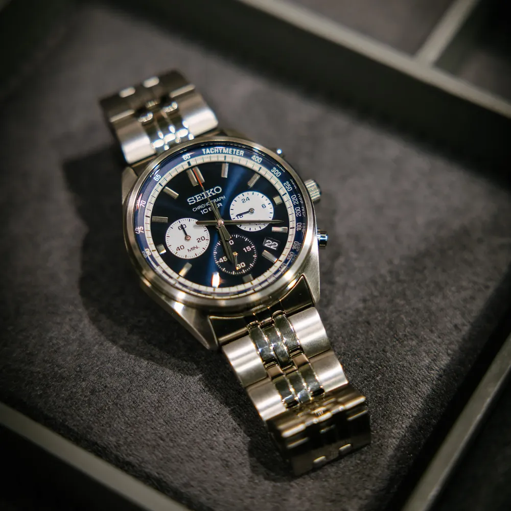 Seiko klokke i stål med kronograf