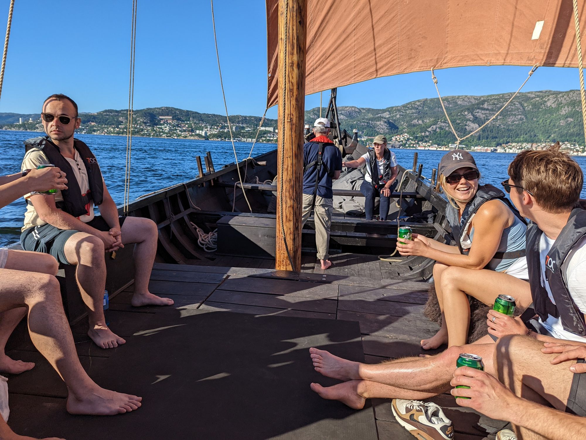 The Viking Voyages ship moored at Dreggekaien, beside the Bryggen wharf in Bergen