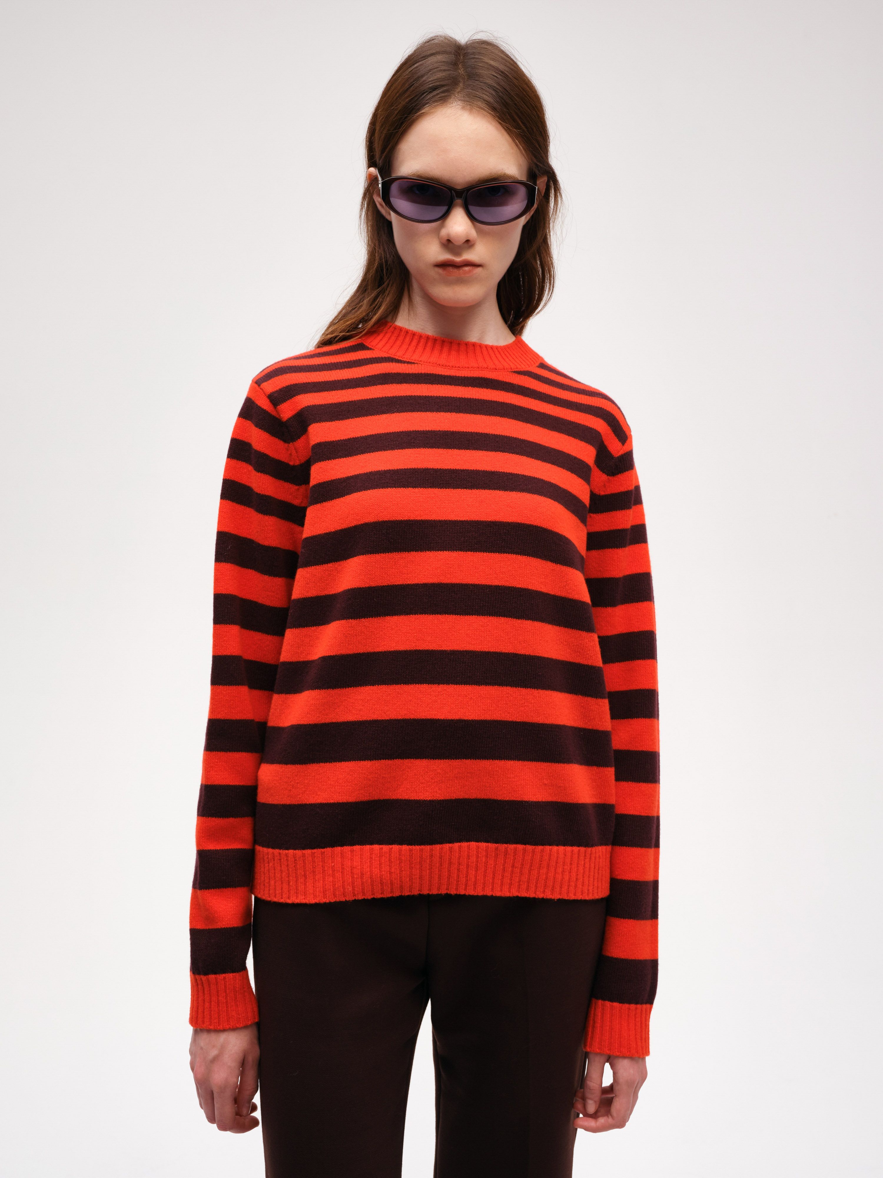 Two-Tone Striped Lapel Short Sweater main image 1