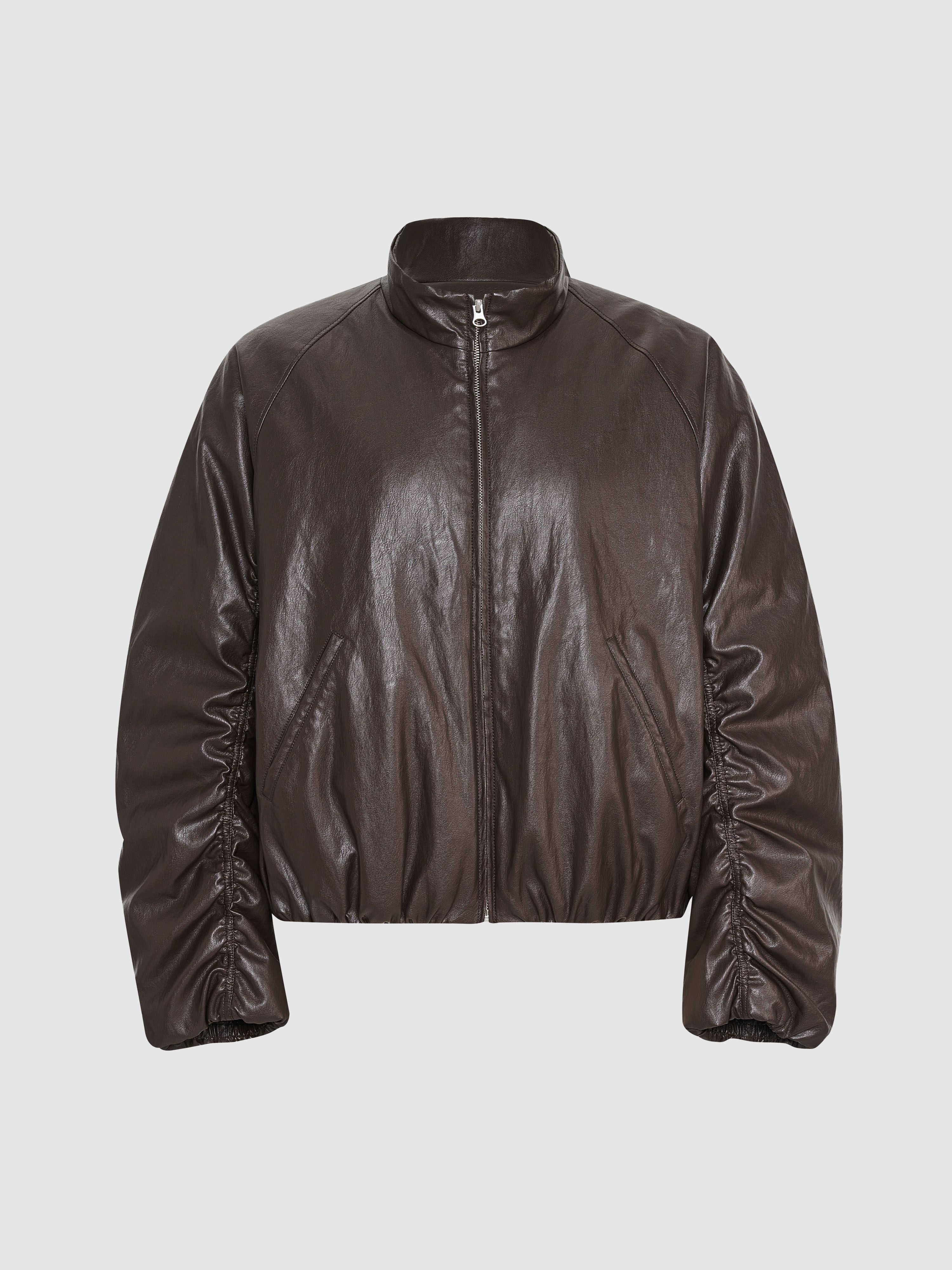 NKNIT】leather padded short jacket synthetic leather padded short