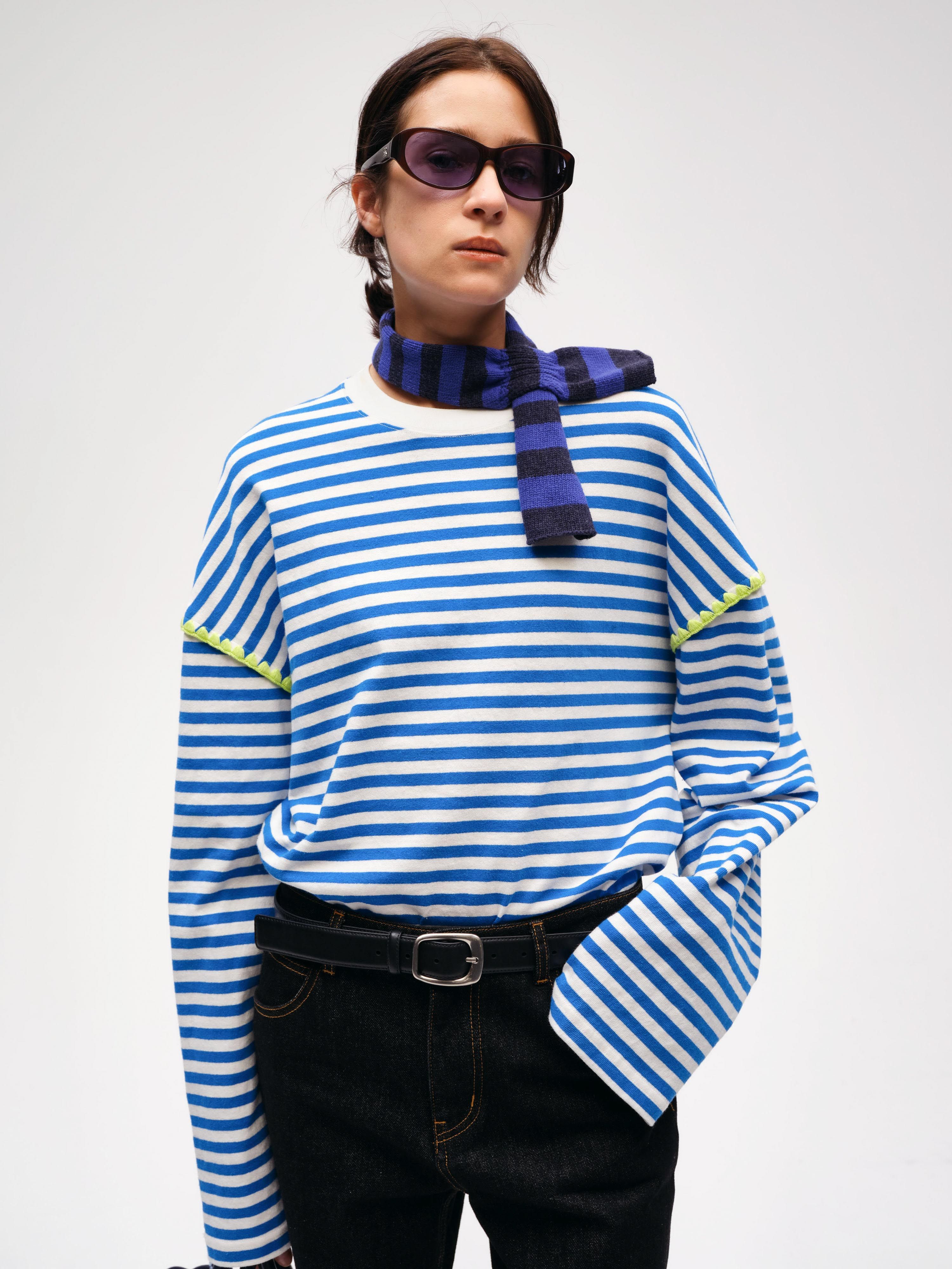 Classic Striped Shell Embroidered T-shirt | Short Sentence