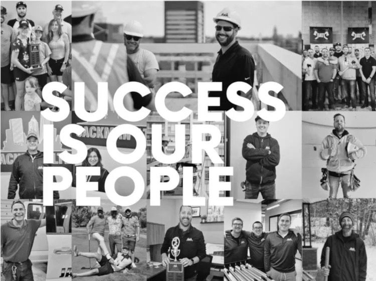 Black-and-white collage of Jackman team members with the words Success is our people.