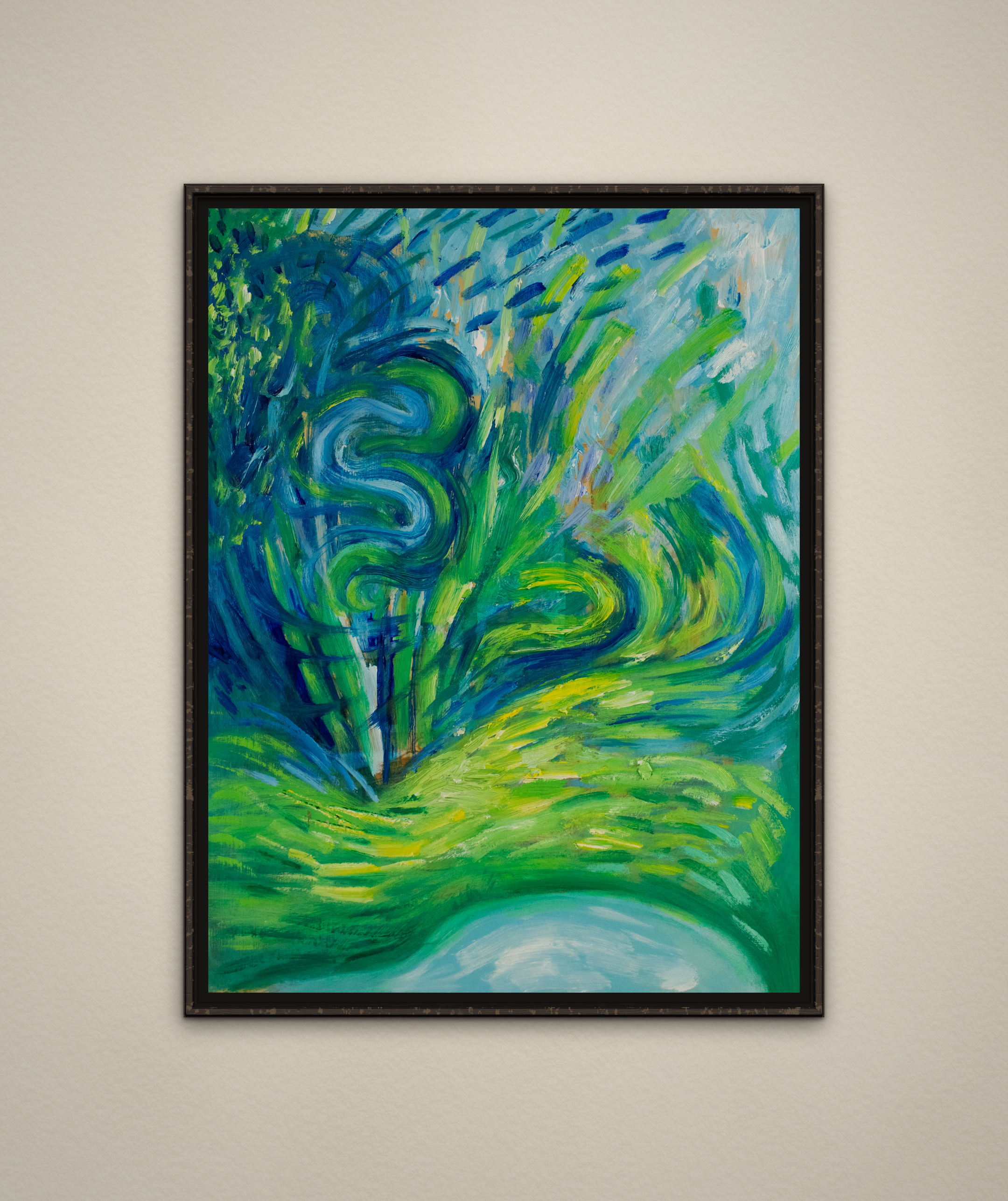 Abstract painting of a willow in oils and acrylics