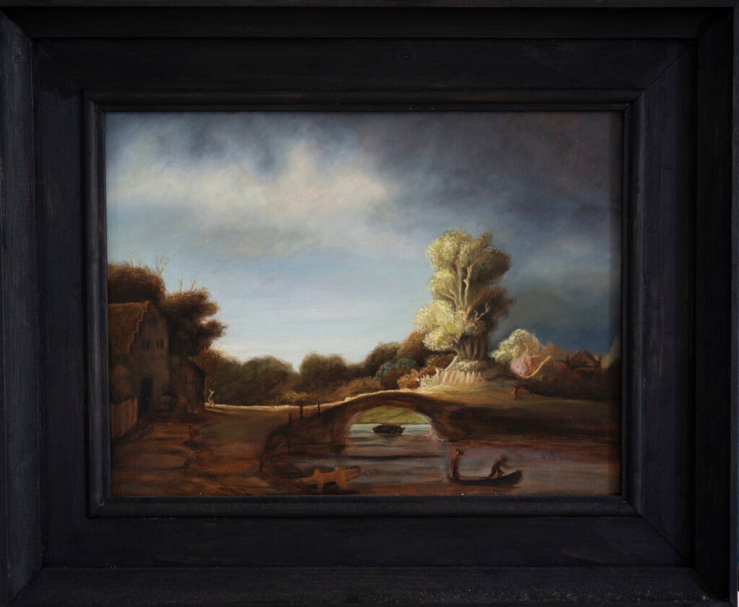 Meesterkopie van Landschap met een Stenen Brug by Rembrandt