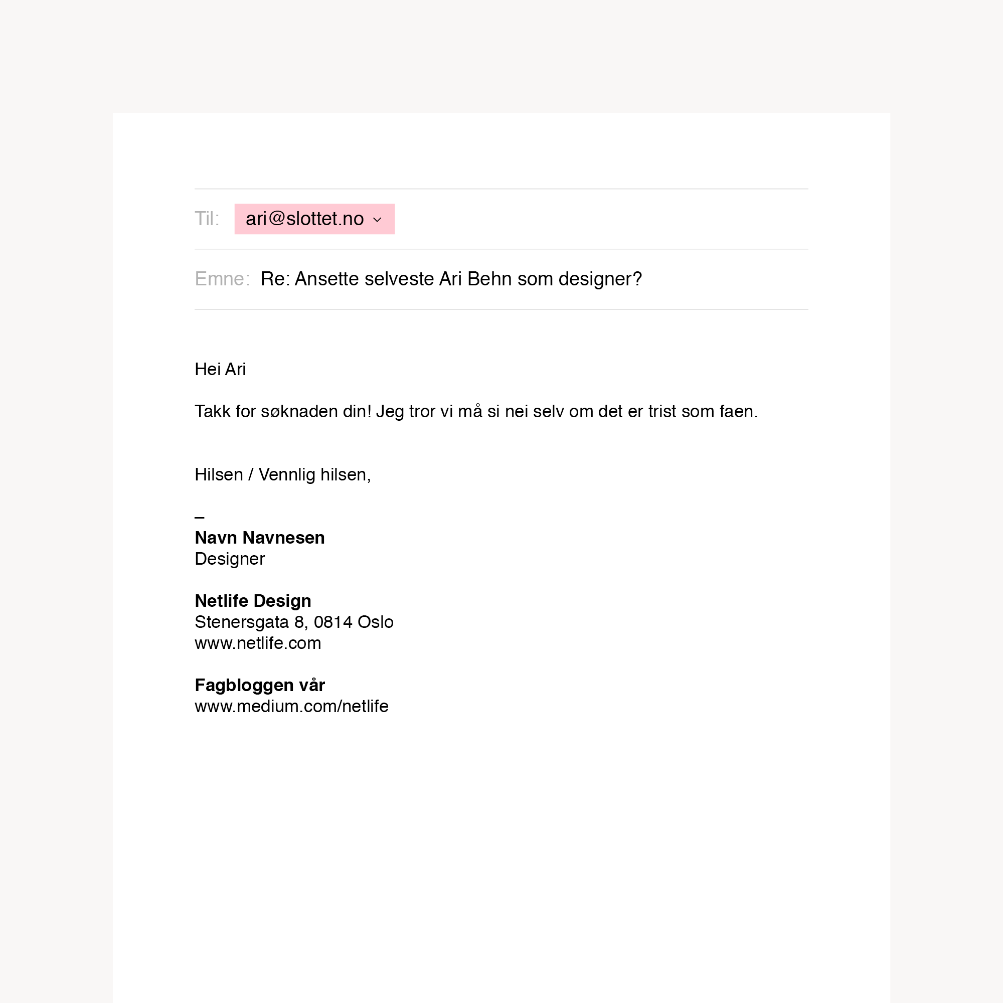Eksempel på en e-postsignatur.