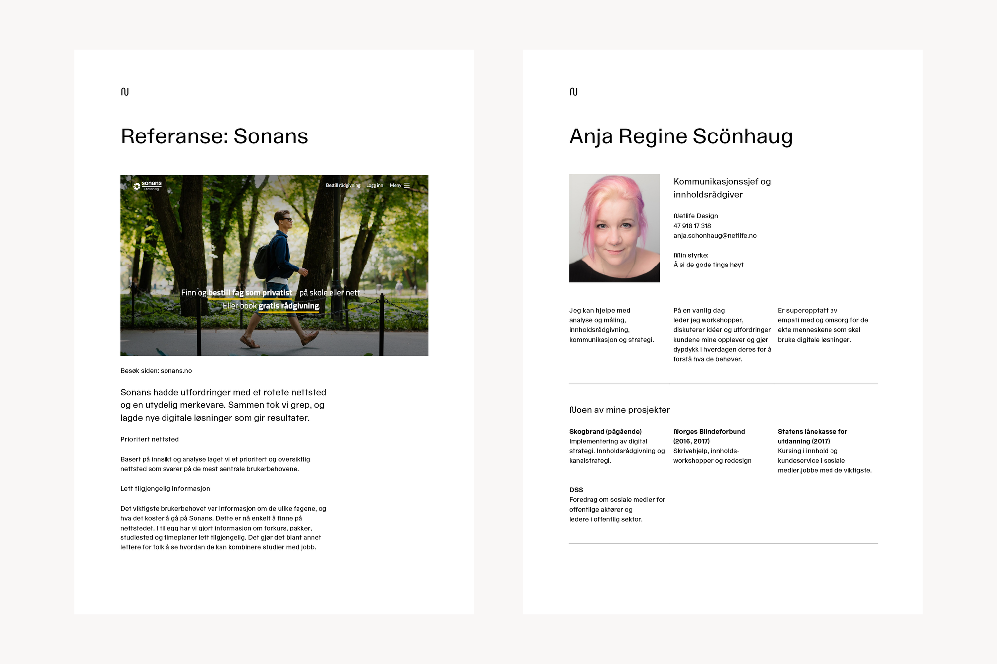 Bilde av referanseside og CV-side
