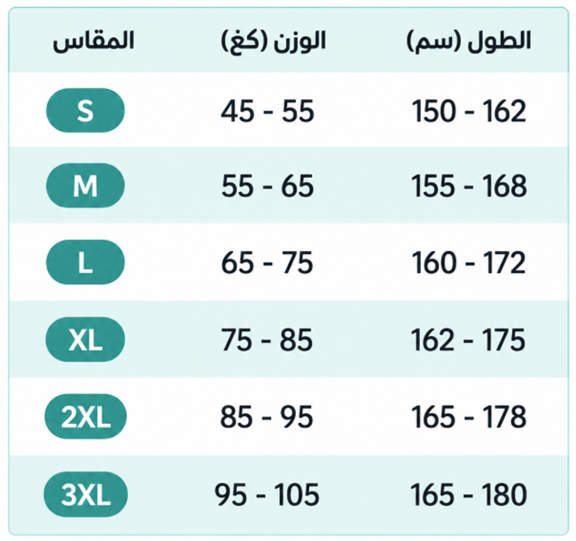 دليل المقاسات