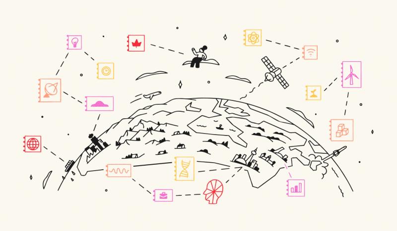 Be Giant illustration of Canada with topics floating in space