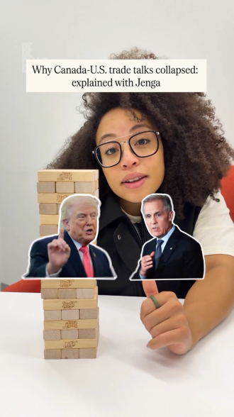 Jenga tower Mark Carney Donald Trump