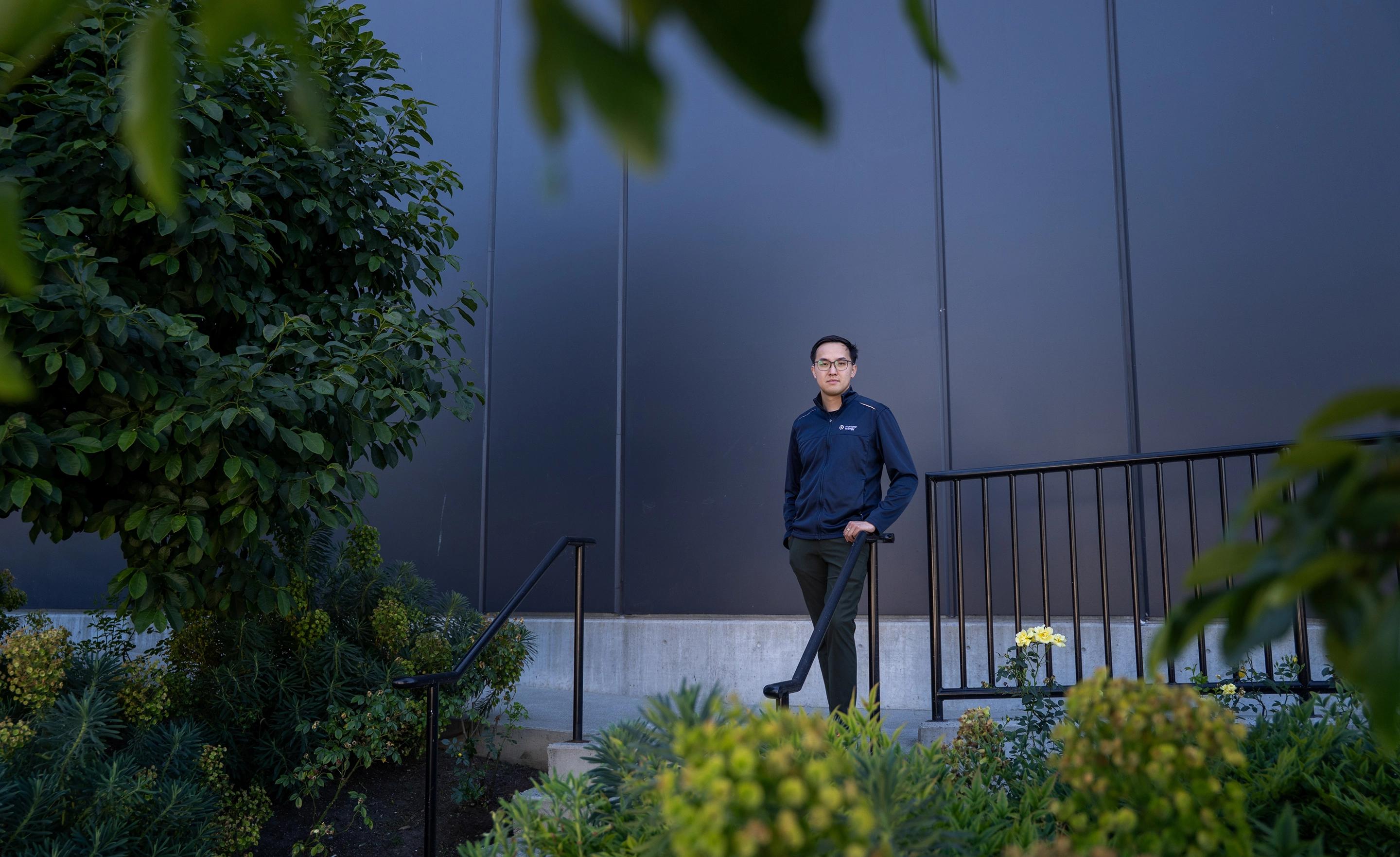 Edward Chiang, co-founder and CEO of Moment Energy, stands outside the company’s newest facility in Surrey, B.C. on Tuesday, June 16, 2026. The facility, which claims to be the world’s largest in battery repurposing, is expected to open by the end of June.
