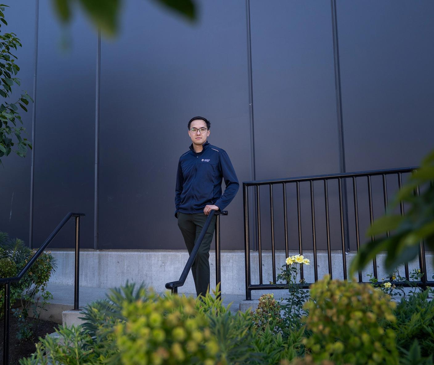 Edward Chiang, co-founder and CEO of Moment Energy, stands outside the company’s newest facility in Surrey, B.C. on Tuesday, June 16, 2026. The facility, which claims to be the world’s largest in battery repurposing, is expected to open by the end of June.