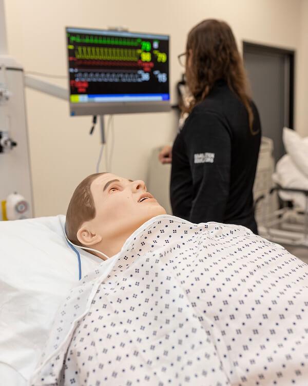 A closeup of a medical mannequin at the UPEI medical school simulation centre.