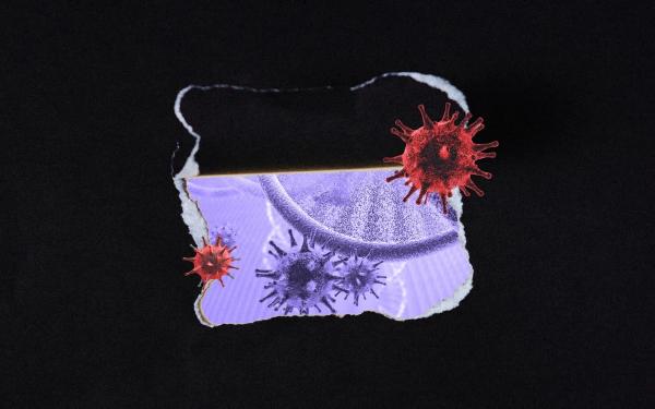 An illustration depicting the HIV virus for a piece on 2026 New Frontiers in Research Fund Transformation grants for HIV researchers