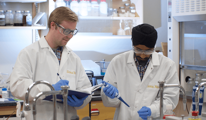 Gerrard Marangoni and Kulbir Singh in the Sona Nanotech lab.