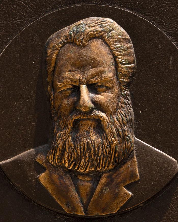 Detail of a plaque in Paris, Ontario, marking the site where Alexander Graham Bell received the first successful long-distance telephone transmission from Brantford on August 10, 1876