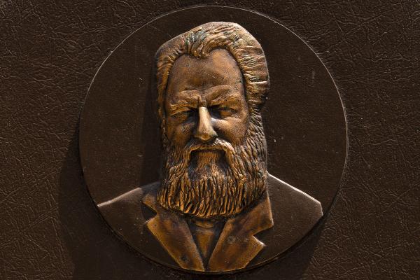 Detail of a plaque in Paris, Ontario, marking the site where Alexander Graham Bell received the first successful long-distance telephone transmission from Brantford on August 10, 1876