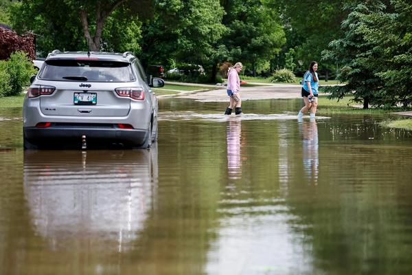 Flooding in Stonewall, Man., north of Winnipeg, on June 10, 2026. The night before, Stonewall saw 255 millimetres of rain.