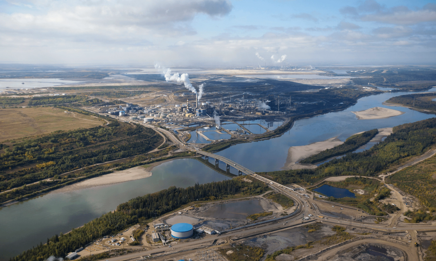 A large oil refinery along the Athabasca River in Alberta's Oilsands. Fort McMurray, Alberta.