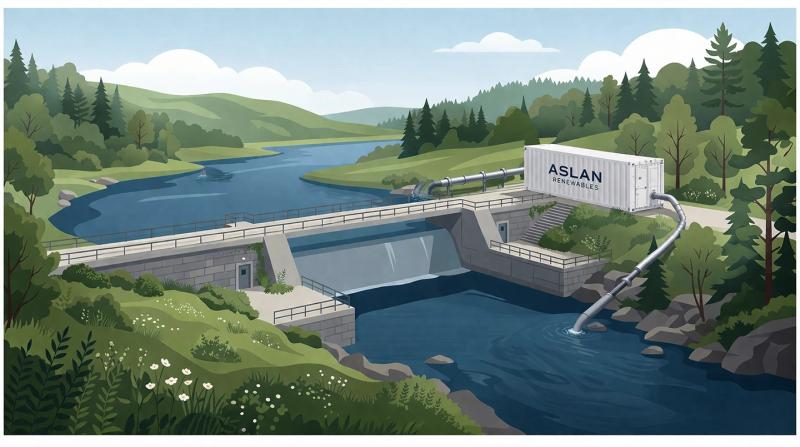 Aslan's compact turbine modules can be installed in one to two days, and use the existing drop in elevation. The tube’s water propels the turbine, producing electricity.