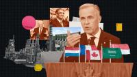 A photo illustration of Mark Carney, the Canadian flag and other important players in the Canada Investment Summit