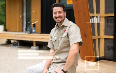 Logan Ashley wears a beige uniform at a Good Way Homes site in B.C.