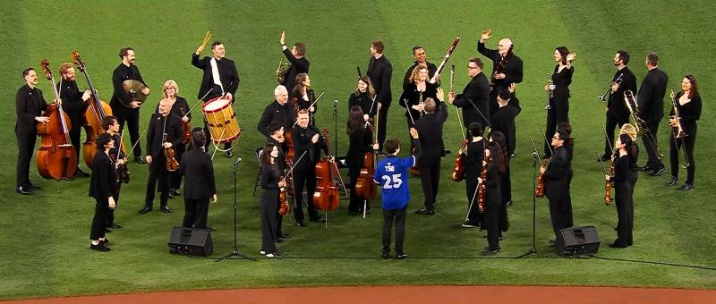 Members of the Toronto Symphony Orchestra at a Blue Jays game in October 2025.