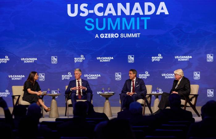 Matina Stevis-Gridneff, left, the Canada bureau chief for The New York Times, interviews, from left, R.J. Simpson, the premier of the Northwest Territories; Thomas Dans, the chairman of the United States Arctic Research Commission and Ólafur Ragnar Grímsson, the former president of Iceland and now the chair of Arctic Circle.