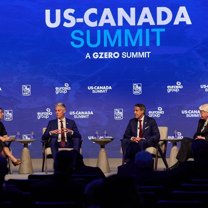 Matina Stevis-Gridneff, left, the Canada bureau chief for The New York Times, interviews, from left, R.J. Simpson, the premier of the Northwest Territories; Thomas Dans, the chairman of the United States Arctic Research Commission and Ólafur Ragnar Grímsson, the former president of Iceland and now the chair of Arctic Circle.