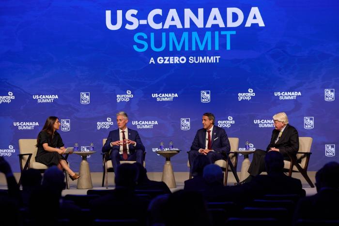 Matina Stevis-Gridneff, left, the Canada bureau chief for The New York Times, interviews, from left, R.J. Simpson, the premier of the Northwest Territories; Thomas Dans, the chairman of the United States Arctic Research Commission and Ólafur Ragnar Grímsson, the former president of Iceland and now the chair of Arctic Circle.
