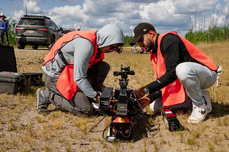 One of Anduril Industries Ghost-X suppression drones is prepared in the field during staging near Nenana, Alaska, on June 18, 2026.