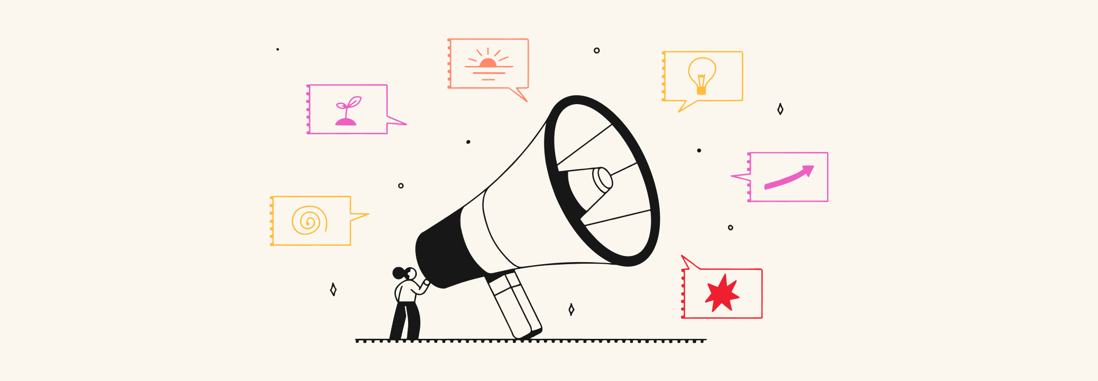 Be Giant - Hear Me Out series illustration depicting a small character speaking into a giant megaphone