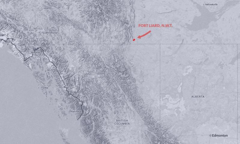 Map showing location of Fort Liard, NWT