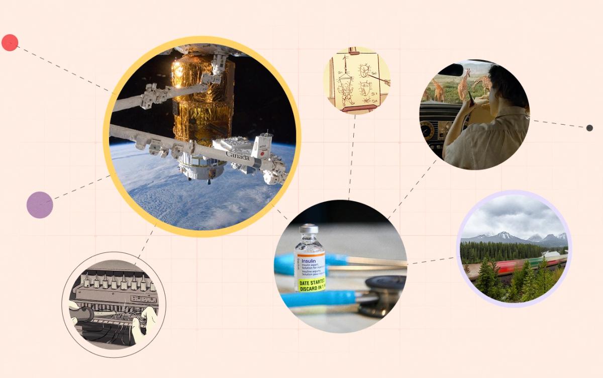 Canadarm, Braille machine, insulin, Canadian Railway, Anne Innis Dagg featured in a photo illustration