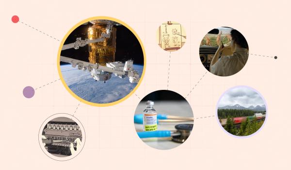 Canadarm, Braille machine, insulin, Canadian Railway, Anne Innis Dagg featured in a photo illustration